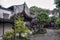 Pavilion with decorative roof in the chinese garden.