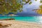 Pavilion in front of storm at Maldives