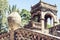 A pavilion or gazebo with clay fence in a beautiful public garden park Parco Colonna, Taormina, Sicily, Italy - Image