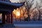 A pavilion and sunset