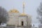 Pavilion Turkish bath closeup foggy November day.