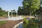 Pavillion and pond in morning light at Como Park