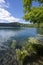 Pavin volcanic lake in the Monts Dore mountains landscape in Auvergne in spring