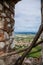 Pavlov, South Moravia, Czech Republic, 05 July 2021:  ruins of medieval stone Devicky or Girls` castles, St. Jacob`s Way, sunny