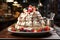 Pavlova cake on table in bakery background , photo realistic, AI generated