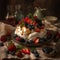 Pavlova dessert with fruits and berries, AI generative