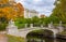 Pavlovsk palace and Centaur bridge in autumn in Pavlovsky park, Saint Petersburg, Russia