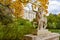 Pavlovsk palace and Centaur bridge statue in Pavlovsky park in autumn, Saint Petersburg, Russia