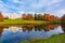 Pavlovsky park fall landscape with Pavlovsk palace, Saint Petersburg, Russia