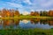 Pavlovsky park fall landscape with Pavlovsk palace, Saint Petersburg, Russia