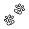 Paw footprint symbol stamp in doodle style. Cat, dog, fox or wolf two footstep isolated in white background
