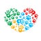 Paw in hands. Dog paw print made of colorful heart vector