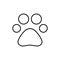 Paw line icon. Black print linear paw trace. Footprint of unknown animal.