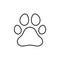 Paw line icon. Black print linear paw trace. Footprint of unknown animal.