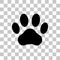 Paw print. Dog or cat vector, icon. Foot puppy isolated on transparent background. Footprint pet. Black silhouette paw. Cute shape