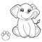 Paw print with elephant Coloring Page vector