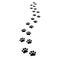 Paw print. Footprints for pets, dog or cat. Pet prints pattern. Foot puppy. Black silhouette shape paw. Perspective away footprint