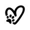 Paw print with heart, Animal love symbol, isolated vector