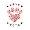 paw print made with heart shape