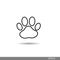 Paw print outline icon with white background.