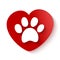 Paw print over heart shape