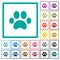 Paw prints flat color icons with quadrant frames