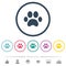 Paw prints flat color icons in round outlines