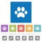 Paw prints flat white icons in square backgrounds