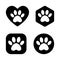 The paw track in the heart, circle, square, hexagon. vector cat and dog paw print logo