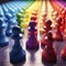 Pawns in rainbow color on the chessboard. Unity in diversity. Generative AI