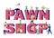 Pawnshop typography banner template, vector flat illustration