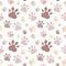 Paws pattern. Silhouettes of paws, cat s feet, dog s footprint. Pastel pink, nude on a transparent background. Seamless