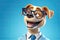 Paws for Professionalism: 3D-Generated Dog Embracing the Business Look on Blue Gradient Background
