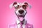 Paws for Professionalism: 3D-Generated Dog Embracing the Business Look on Pink Gradient Background