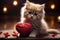 Pawsitively adorable A sweet kitten nestled with a heart radiating love