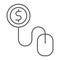 Pay per click thin line icon, internet and marketing, mouse and dollar sign, vector graphics, a linear pattern