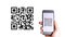 Pay qr code. Hand holding mobile smartphone screen for payment, online pay, scan barcode with qr code scanner on digital smart