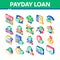 Payday Loan Isometric Elements Icons Set Vector