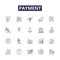 Payment line vector icons and signs. Remittance, Purchase, Tender, Return, Remit, Charge, Settlement,Handover outline
