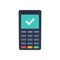 Payment machine icon. Pay terminal in flat style. POS terminal with approved finance operation.