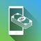 Payment, refill your mobile smart phone,. White Icon with gray dropped limitless shadow on green to blue background