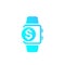 Payment with smart watch, vector icon on white