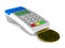 Payment terminal and bitcoin on white background. Isolated 3d