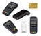 Payment terminal. Closeup money receipt credit card machine for distance payments mobile nfc finance retail banking