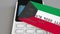 Payment terminal with credit card featuring flag of Kuwait. Kuwaiti national banking system conceptual 3D rendering
