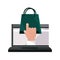 Payments online, laptop shopping bag clicking flat icon shadow