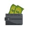 Payments online, wallet and banknotes money flat icon shadow
