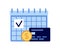 Payroll, calendar with date salary payment, pay money. Work accountant, check calculating payment, expenses. Bookkeeping