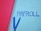 Payroll word on blue paper with binder and pen