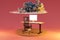 pc office workplace on infinite background with cloud over head workload stress burnout concept 3D Illustration